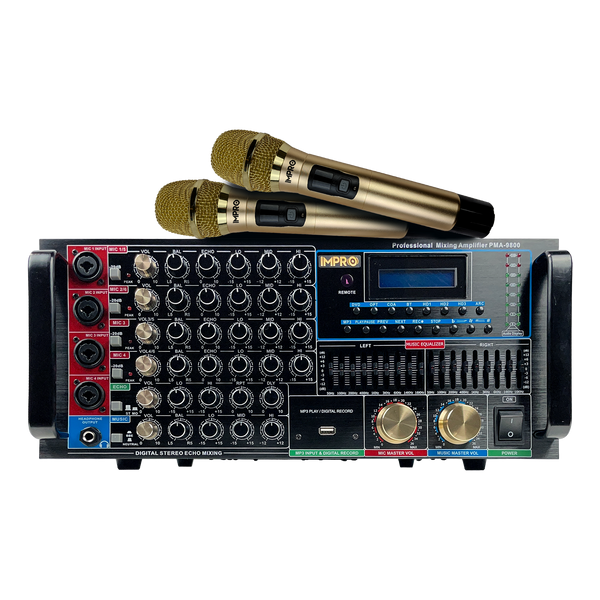 ImPro PMA-9800 1600W Mixing Amplifier Bundle with ImPro UHF-77 Wireless Microphones