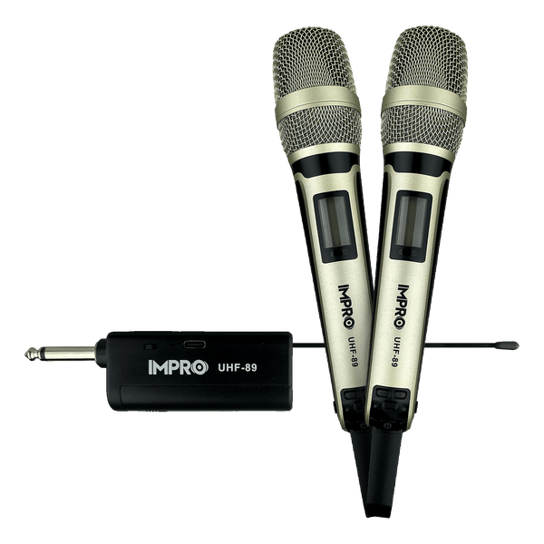 ImPro UHF-89 Dual Wireless Microphones for Karaoke & Events – 20 Selectable Channels, On-Mic Volume Control