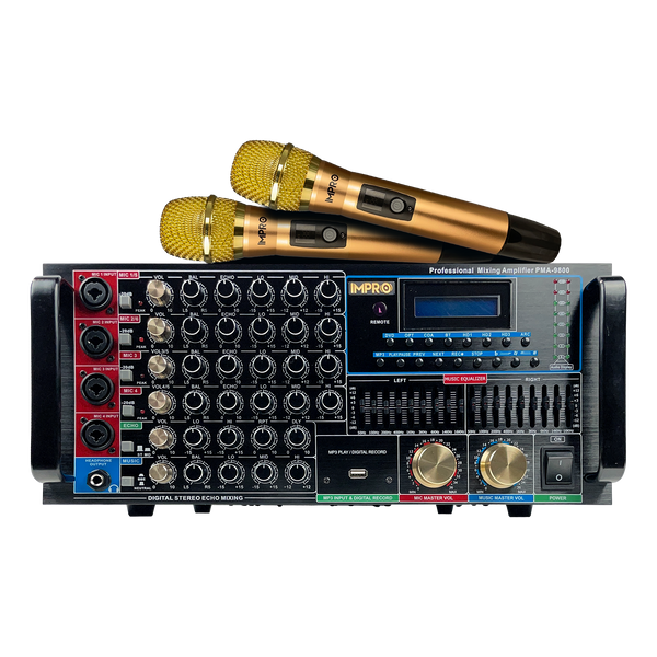 ImPro PMA-9800 1600W Mixing Amplifier Bundle with ImPro UHF-88MXR Wireless Microphones