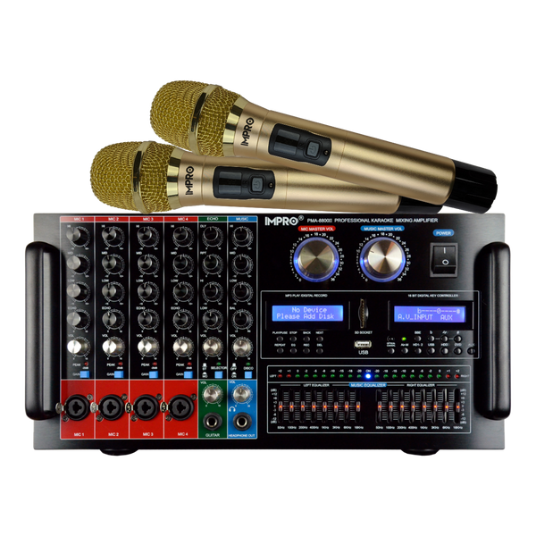 ImPro PMA-8800II 1400W Mixing Amplifier Bundle with ImPro UHF-77 Wireless Microphones