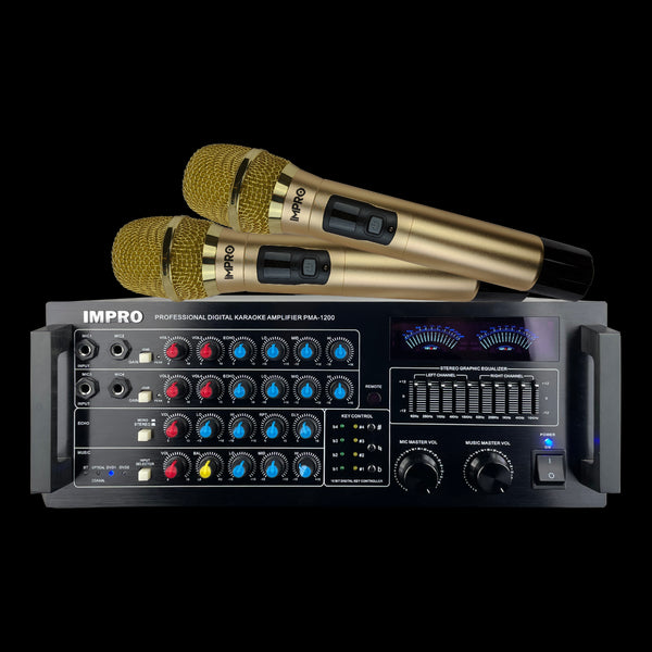 ImPro PMA-1200 1200W Mixing Amplifier Bundle with ImPro UHF-77 Wireless Microphones