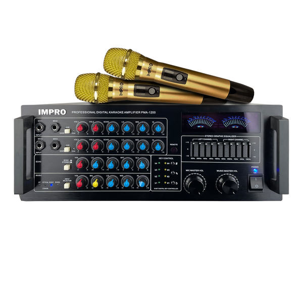 ImPro PMA-1200 1200W Mixing Amplifier Bundle with ImPro UHF-88MXR Wireless Microphones